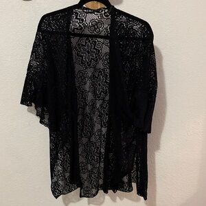 Black Crochet Lace Kimono Cover-Up